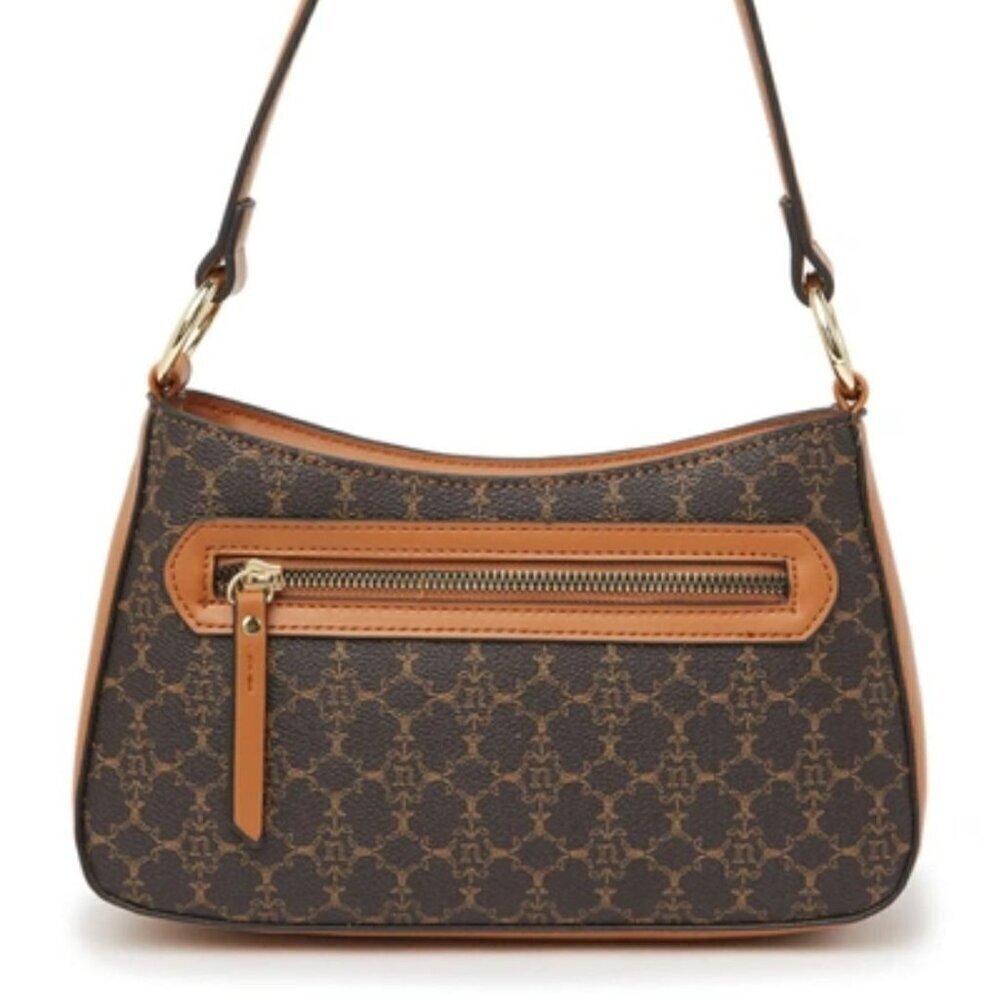 Nanette Lepore Logo Baguette Shoulder Bag Chocolate/Vachetta Vegan Leather